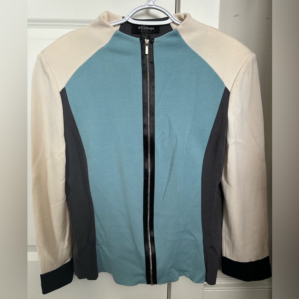 ST. JOHN Wool Zippered Colorblock Jacket